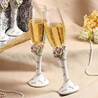 Chic Diamond-embedded Rose Design Wedding Toasting Flutes