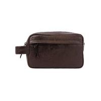 Chocolate Brown Leather Wash Bag With Side Zipped Pocket - Savile Row