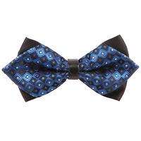 Chess Board with Tiny Squares Blue Diamond Tip Bow Tie