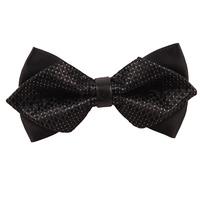 Checkered Black & Grey Diamond Tip Bow Tie