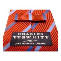 Charles Tyrwhitt Pillar Box Red and Blue Textured Stripe Luxury Designer Silk Tie