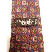 Christian Dior Blue/Red/Green Square Patterned Luxury Designer Silk Tie