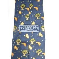 Charles Tyrwhitt Silk Tie Navy With Fun Bear & Tree Design