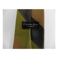Christian Dior Olive Green Striped Silk Tie