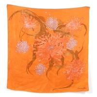 Christian Dior Vintage Vibrant Orange Large Flower Printed Silk Scarf
