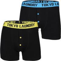 Charmouth (2 Pack) Contrast Waistband Boxer Shorts Set in Yellow / Blue - Tokyo Laundry