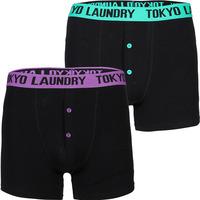 Charmouth ( 2 Pack) Contrast Waistband Boxer Shorts Set in Green / Dewberry - Tokyo Laundry