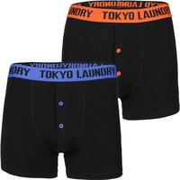 Charmouth (2 Pack) Contrast Waistband Boxer Shorts Set in Orange / Blue - Tokyo Laundry