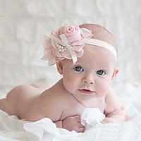 childrens chiffon rose pearl chain bowknot elastic headband