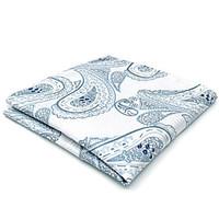 CH7 Classic Mens Pocket Square Handkerchiefs White Blue Paisley 100% Silk New Jacquard Woven Handmade