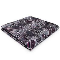 CH3 For Men Hanky Pocket Square Gray Purple Paisley 100% Silk Jacquard Woven Fashion Dress