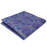 CH14 Men\'s Classic Pocket Square Handkerchiefs Gray Purple Multicolor Abstract Paisley 100% Silk Unique Fashion Dress Casual