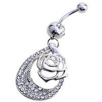 charms jewelry sterling silver rose flowers zircon gem navel bell butt ...