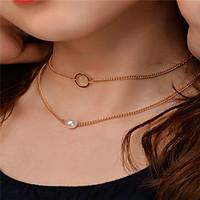 Choker Necklaces Pendant Necklaces Chain Necklaces Obsidian Dangling Style Imitation Pearl Copper Single Strand Necklaces ForParty