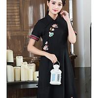 Chinese style 2017 summer new wild Slim short-sleeved dress embroidered improved cheongsam female Xie Jin