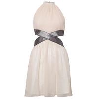 Chiffon Cut Out Dress with Metallic Trim