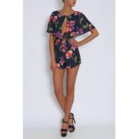 Charcoal Grey Floral Print Cape Playsuit