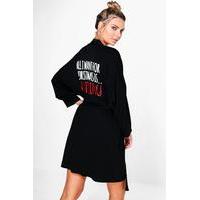 christmas all i want slogan tie waist robe black