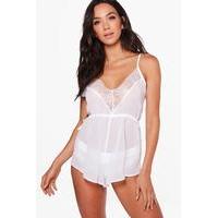 Chiffon Lace Trim Teddy - white