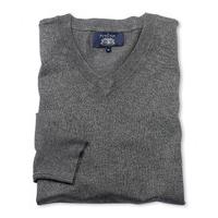 Charcoal Smooth Knit V Neck Jumper L - Savile Row