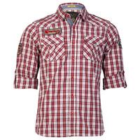checked roll long sleeve applique shirt in red tokyo laundry