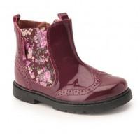 Chelsea, Wine Patent/Floral Elastic Girls Zip-up Boots