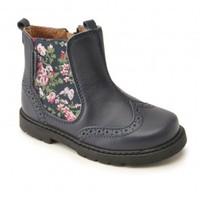 Chelsea, Navy Blue Leather Girls Zip-up Boots