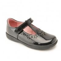 Charlotte, Black Patent Girls Riptape T-bar School Shoes