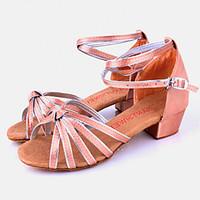 childrens dance shoes sandals satin chunky heel camel