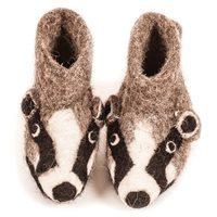 childrens animal slippers in billie badger design medium