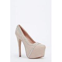 Chunky Platform Diamante Trim Heels