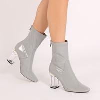 Chloe Clear Perspex Heeled Ankle Boots, Grey