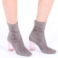 Chloe Perspex Heeled Ankle Boots Faux Suede, Grey