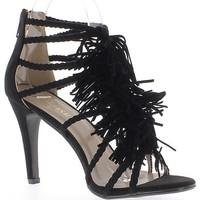 Chaussmoi Escarpins ouverts noirs à talons de 9 cm frou frous aspect daim women\'s Court Shoes in black