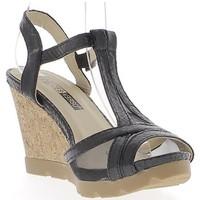 Chaussmoi Black wedge Sandals heel 9cm and 2cm thick sole fine brides lace women\'s Sandals in black