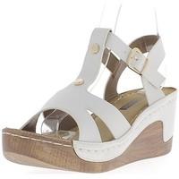 Chaussmoi White wedge Sandals 7cm heel and thick 3cm heel aspect of wood women\'s Sandals in white