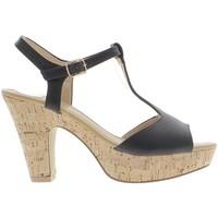 Chaussmoi Black thick heel 10cm and platform aspect Cork sandals women\'s Sandals in black
