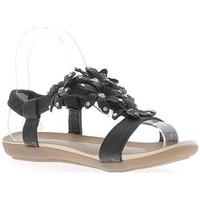 chaussmoi black flat sandals with flowers and rhinestones decor womens ...