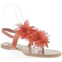 Chaussmoi Flat orange flip-flops with between finger decor fabric flowers women\'s Sandals in orange