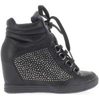 chaussmoi black rising wedge sneakers with rhinestones to 75 cm heel w ...