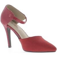 Chaussmoi Escarpins ouverts rouges à talons de 10 cm pointus aspect daim e women\'s Court Shoes in red