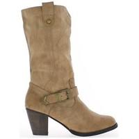 chaussmoi boots taupe lined thick 7cm heel womens high boots in brown