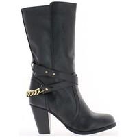 chaussmoi lined large 8cm low heel black women boots womens high boots ...