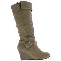 chaussmoi boots women taupe filled heel 8 cm womens high boots in brow ...