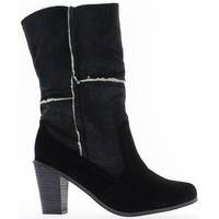 Chaussmoi Boots large female waist stuffed Black 8.5 cm heel women\'s High Boots in black