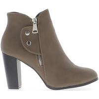 chaussmoi ankle boots woman taupe heel 8 5cm with zipper womens low an ...