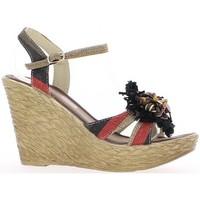 Chaussmoi 10.5 cm flower high heel-black women wedge sandals women\'s Sandals in black