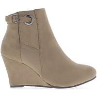 chaussmoi wedge boots taupe 8cm suede look heel womens low ankle boots ...