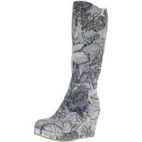 Chaussmoi Wedge boots women gray floral motifs to 9.5 cm heel women\'s High Boots in grey