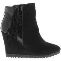 chaussmoi black wedge boots with fringes 10cm heel lined womens low an ...